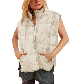 TIQOJE Puffer Vest Women Casual Quilted Sleeveless Packable Jacket Padded Puffy Vest with Pocket in Kuwait
