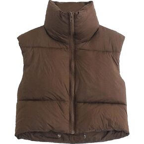 Lingjiazi Womens Stand Collar Cropped Puffer Vest Sleeveless Lightweight Outwear