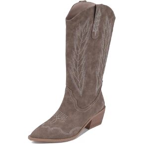 Monrovia Womens Cowgirl Boots Wide Calf Cowboy Boots Mid-Calf Pointed toe Low Block Heel Embroidered Cowgirl Outfit Boots