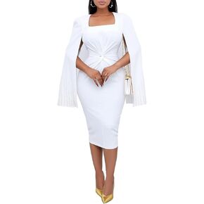 فستان نسائي أنيق من Remelon بأكمام طويلة فستان ضيق مزين باللؤلؤ مطرز بالرأس بقصة ضيقة مكشكشة للحفلات والعمل فستان متوسط ​​الطول in Kuwait