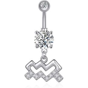COLORFUL BLING 14G Dangle Belly Button Rings 316L Surgical Steel Belly Rings Astrology Constellation Zodiac Sign Belly Button Rings CZ Crystal Top Down Belly Rings Piercing Jewelry for Women Girls in Kuwait