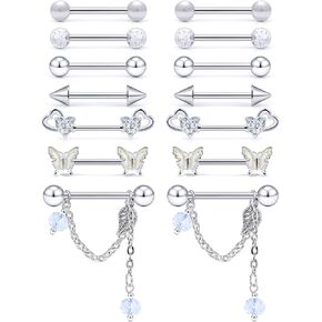 Ocptiy 14G الحلمة ثقب المجوهرات حلقات اللسان الجراحية الصلب الفضة اللسان الحلمة الحديد بار ثقب المجوهرات للنساء 14 مللي متر 9/16 بوصة in Kuwait