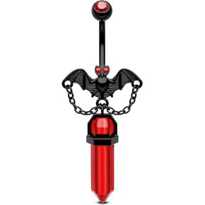 COCHARM Black Bat Belly Button Rings Dangle Halloween Belly Button Ring Gothic Dangling Belly Rings 14g Bottom Chain Belly Button Rings for Women Halloween Belly Piercing Jewelry