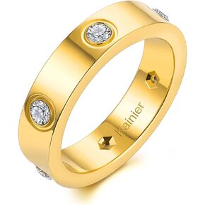 Kainier 5mm عصابات الزفاف 14K حلقات مطلية بالذهب مكعب زركونيا الأحجار تكويم خواتم الوعد للنساء والرجال الموضة الكلاسيكية خاتم الذهب الفرقة الراحة تناسب حجم 5 إلى 10 in Kuwait