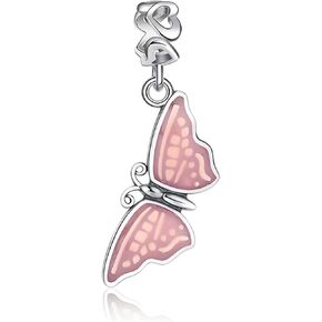 زيون دلاية على شكل فراشة طائرة، حشرات فراشة من الفضة الاسترليني عيار 925 مع قلب حب، خرز على شكل حيوانات من المينا الزهري تناسب قلادة سوار باندورا، هدايا عيد الحب للنساء in Kuwait