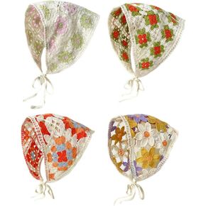 2/3/4 PCS Crochet Hair Bandana Head Kerchief Cute Strawberry Mushroom Knitted Hollow Head Scarf Headwrap for Women