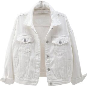 كاووكا جاكيت قطن دينيم باكمام طويلة مغلق بازرار للنساء بلون سادة مع جيوب in Kuwait