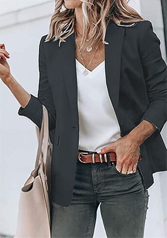 YMING Womens Casual Lapel Long Sleeve Blazer Open Front Work Jackets Button Solid Color Office Cardigan with Pockets in Saudi Arabia