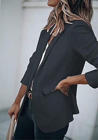 YMING Womens Casual Lapel Long Sleeve Blazer Open Front Work Jackets Button Solid Color Office Cardigan with Pockets in Saudi Arabia