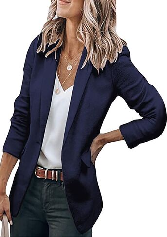 YMING Womens Casual Lapel Long Sleeve Blazer Open Front Work Jackets Button Solid Color Office Cardigan with Pockets in Saudi Arabia