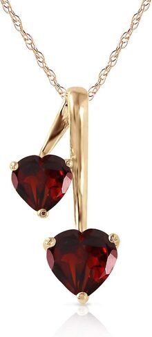 Galaxy Gold GG 14K Solid White Rose Yellow Gold Pendant Necklace with Natural Genuine Heart Garnet - Double Heart - High Polished Brilliant Cut - Grade AAA in Saudi Arabia
