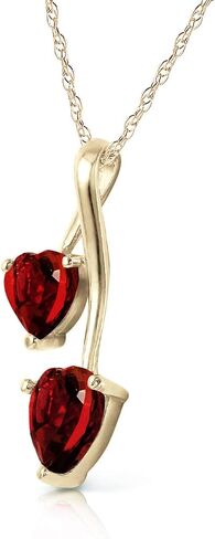 Galaxy Gold GG 14K Solid White Rose Yellow Gold Pendant Necklace with Natural Genuine Heart Garnet - Double Heart - High Polished Brilliant Cut - Grade AAA in Saudi Arabia