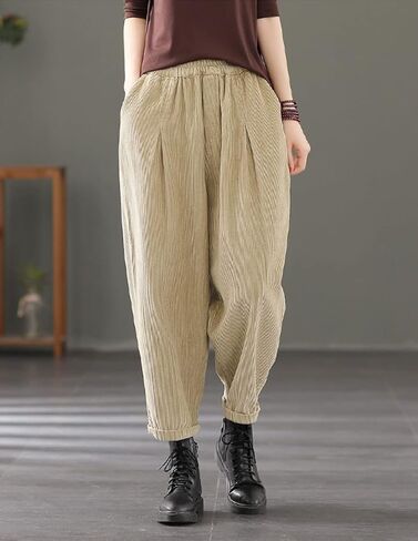 بنطال IXIMO النسائي الفضفاض المقصوص كاجوال واسع الساق وخصر مرن مطوي سراويل حريم in Kuwait