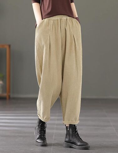 بنطال IXIMO النسائي الفضفاض المقصوص كاجوال واسع الساق وخصر مرن مطوي سراويل حريم in Kuwait