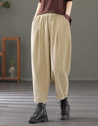 بنطال IXIMO النسائي الفضفاض المقصوص كاجوال واسع الساق وخصر مرن مطوي سراويل حريم in Kuwait