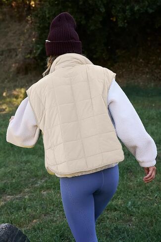 TIQOJE Puffer Vest Women Casual Quilted Sleeveless Packable Jacket Padded Puffy Vest with Pocket in Kuwait