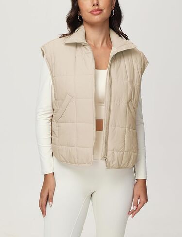 TIQOJE Puffer Vest Women Casual Quilted Sleeveless Packable Jacket Padded Puffy Vest with Pocket in Kuwait