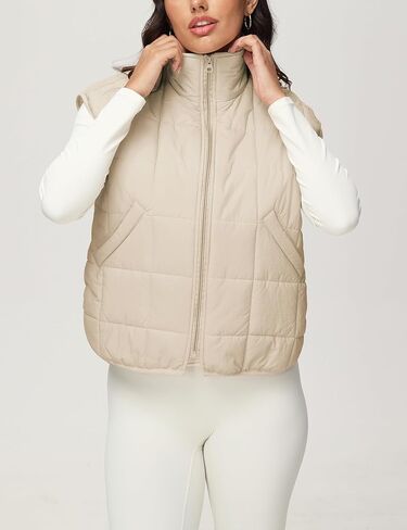 TIQOJE Puffer Vest Women Casual Quilted Sleeveless Packable Jacket Padded Puffy Vest with Pocket in Kuwait