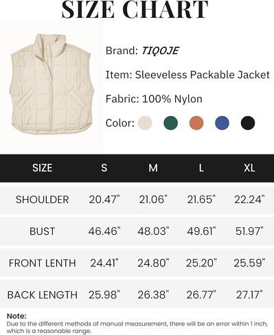 TIQOJE Puffer Vest Women Casual Quilted Sleeveless Packable Jacket Padded Puffy Vest with Pocket in Kuwait
