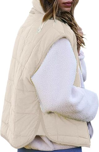 TIQOJE Puffer Vest Women Casual Quilted Sleeveless Packable Jacket Padded Puffy Vest with Pocket in Kuwait
