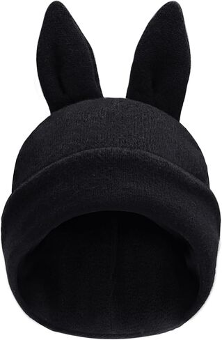 قبعة صغيرة منسوجة بتصميم اذني ارنب لطيفة، قبعة كروشيه للارنب، قبعة شتوية دافئة، قبعة جمجمة للتزلج للنساء in Kuwait