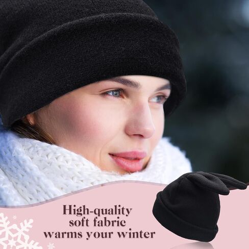 قبعة صغيرة منسوجة بتصميم اذني ارنب لطيفة، قبعة كروشيه للارنب، قبعة شتوية دافئة، قبعة جمجمة للتزلج للنساء in Kuwait