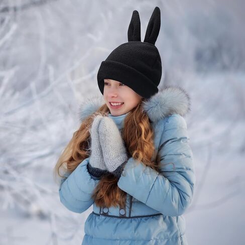 قبعة صغيرة منسوجة بتصميم اذني ارنب لطيفة، قبعة كروشيه للارنب، قبعة شتوية دافئة، قبعة جمجمة للتزلج للنساء in Kuwait