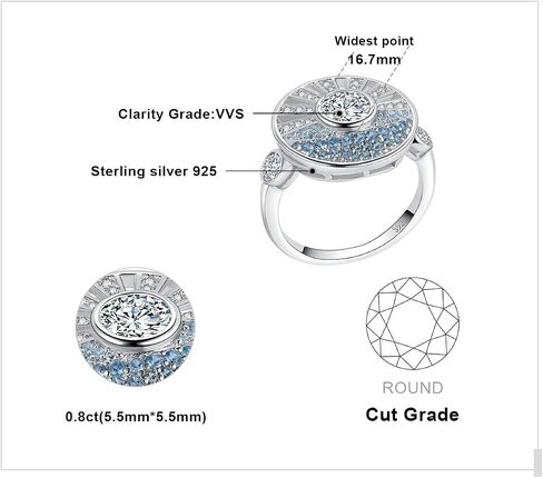 JewelryPalace Sunrise Sea Round Cubic Zirconia Statement Rings for Women, 14K White Gold Plated 925 Sterling Silver Ring for Girl, Blue CZ Gemstone jewelry Sets Rings in Saudi Arabia