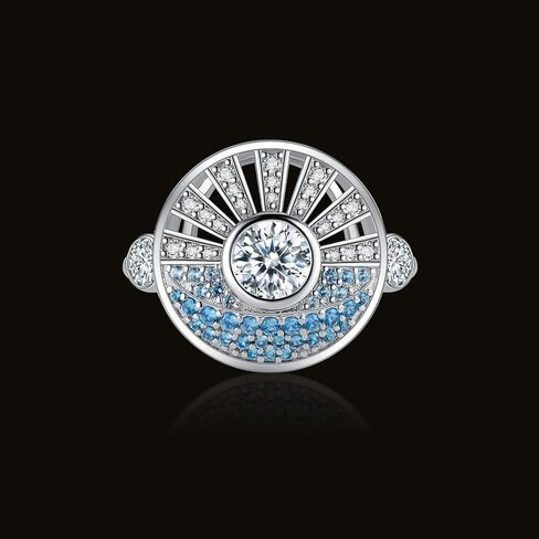 JewelryPalace Sunrise Sea Round Cubic Zirconia Statement Rings for Women, 14K White Gold Plated 925 Sterling Silver Ring for Girl, Blue CZ Gemstone jewelry Sets Rings in Saudi Arabia