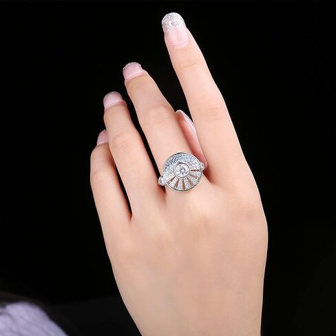 JewelryPalace Sunrise Sea Round Cubic Zirconia Statement Rings for Women, 14K White Gold Plated 925 Sterling Silver Ring for Girl, Blue CZ Gemstone jewelry Sets Rings in Saudi Arabia