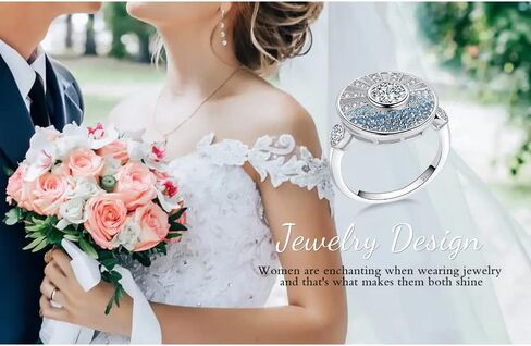 JewelryPalace Sunrise Sea Round Cubic Zirconia Statement Rings for Women, 14K White Gold Plated 925 Sterling Silver Ring for Girl, Blue CZ Gemstone jewelry Sets Rings in Saudi Arabia