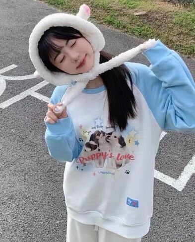 OATSBAS Y2K Cute Sweatshirts for Women Teen Girls Animal Print Long Sleeve Preppy Sweatshirt Kawaii Clothes in Saudi Arabia