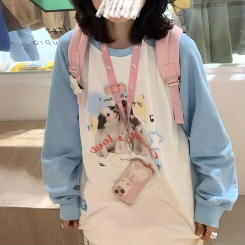 OATSBAS Y2K Cute Sweatshirts for Women Teen Girls Animal Print Long Sleeve Preppy Sweatshirt Kawaii Clothes in Saudi Arabia