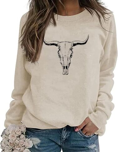 NIUPIHALA خمر الجمجمة البلوز للنساء الماشية الجمجمة ليوبارد الجرافيك البلوز عادية فضفاض موسيقى الريف كم طويل in Kuwait