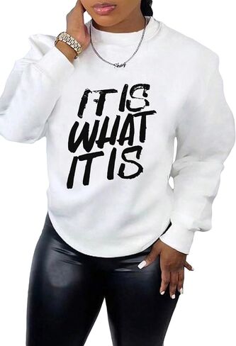 SOLY HUX Women's Letter Graphic Sweatshirt Mock Neck Long Sleeve Casual Pullover Tops in Saudi Arabia
