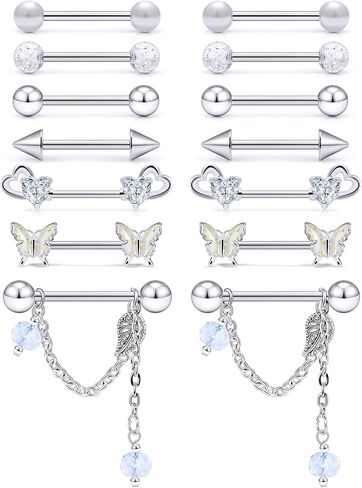 Ocptiy 14G الحلمة ثقب المجوهرات حلقات اللسان الجراحية الصلب الفضة اللسان الحلمة الحديد بار ثقب المجوهرات للنساء 14 مللي متر 9/16 بوصة in Kuwait
