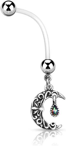 Pierced Owl 14GA Antique Filigree Carved Crescent Moon Dangle BioFlex with 316L Surgical Stainless Steel Pregnancy Navel Belly Button Ring in Saudi Arabia