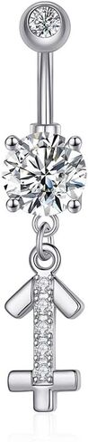 COLORFUL BLING 14G Dangle Belly Button Rings 316L Surgical Steel Belly Rings Astrology Constellation Zodiac Sign Belly Button Rings CZ Crystal Top Down Belly Rings Piercing Jewelry for Women Girls in Saudi Arabia