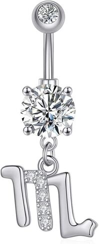 COLORFUL BLING 14G Dangle Belly Button Rings 316L Surgical Steel Belly Rings Astrology Constellation Zodiac Sign Belly Button Rings CZ Crystal Top Down Belly Rings Piercing Jewelry for Women Girls in Saudi Arabia