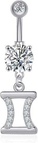 COLORFUL BLING 14G Dangle Belly Button Rings 316L Surgical Steel Belly Rings Astrology Constellation Zodiac Sign Belly Button Rings CZ Crystal Top Down Belly Rings Piercing Jewelry for Women Girls in Saudi Arabia