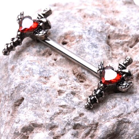 Pierced Owl 14GA 316L Stainless Steel Sword and Snake with Red Heart Gem Nipple Barbells, Sold as a Pair in Saudi Arabia