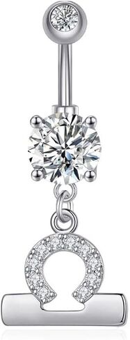 COLORFUL BLING 14G Dangle Belly Button Rings 316L Surgical Steel Belly Rings Astrology Constellation Zodiac Sign Belly Button Rings CZ Crystal Top Down Belly Rings Piercing Jewelry for Women Girls in Saudi Arabia