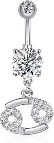 COLORFUL BLING 14G Dangle Belly Button Rings 316L Surgical Steel Belly Rings Astrology Constellation Zodiac Sign Belly Button Rings CZ Crystal Top Down Belly Rings Piercing Jewelry for Women Girls in Saudi Arabia