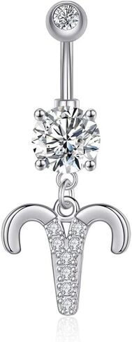 COLORFUL BLING 14G Dangle Belly Button Rings 316L Surgical Steel Belly Rings Astrology Constellation Zodiac Sign Belly Button Rings CZ Crystal Top Down Belly Rings Piercing Jewelry for Women Girls in Saudi Arabia