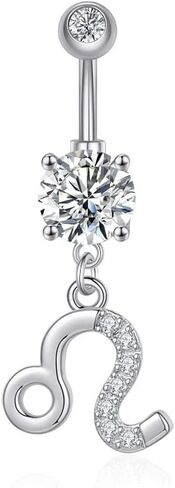 COLORFUL BLING 14G Dangle Belly Button Rings 316L Surgical Steel Belly Rings Astrology Constellation Zodiac Sign Belly Button Rings CZ Crystal Top Down Belly Rings Piercing Jewelry for Women Girls in Saudi Arabia