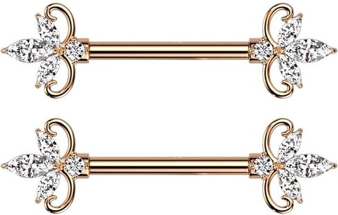 Pierced Owl 14GA 316L Stainless Steel CZ Crystal Triple Marquise Ends Nipple Barbells, Sold as a Pair in Saudi Arabia