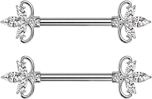 Pierced Owl 14GA 316L Stainless Steel CZ Crystal Triple Marquise Ends Nipple Barbells, Sold as a Pair in Saudi Arabia