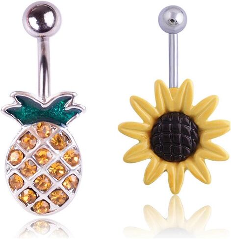 COLORFUL BLING 316L Stainless Steel Fruit Pineapple Navel Rings Crystal Belly Button Rings Body Piercings Jewelry in Saudi Arabia