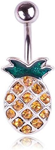 COLORFUL BLING 316L Stainless Steel Fruit Pineapple Navel Rings Crystal Belly Button Rings Body Piercings Jewelry in Saudi Arabia