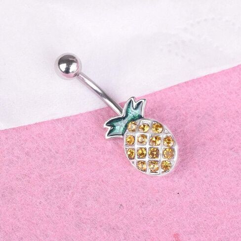 COLORFUL BLING 316L Stainless Steel Fruit Pineapple Navel Rings Crystal Belly Button Rings Body Piercings Jewelry in Saudi Arabia